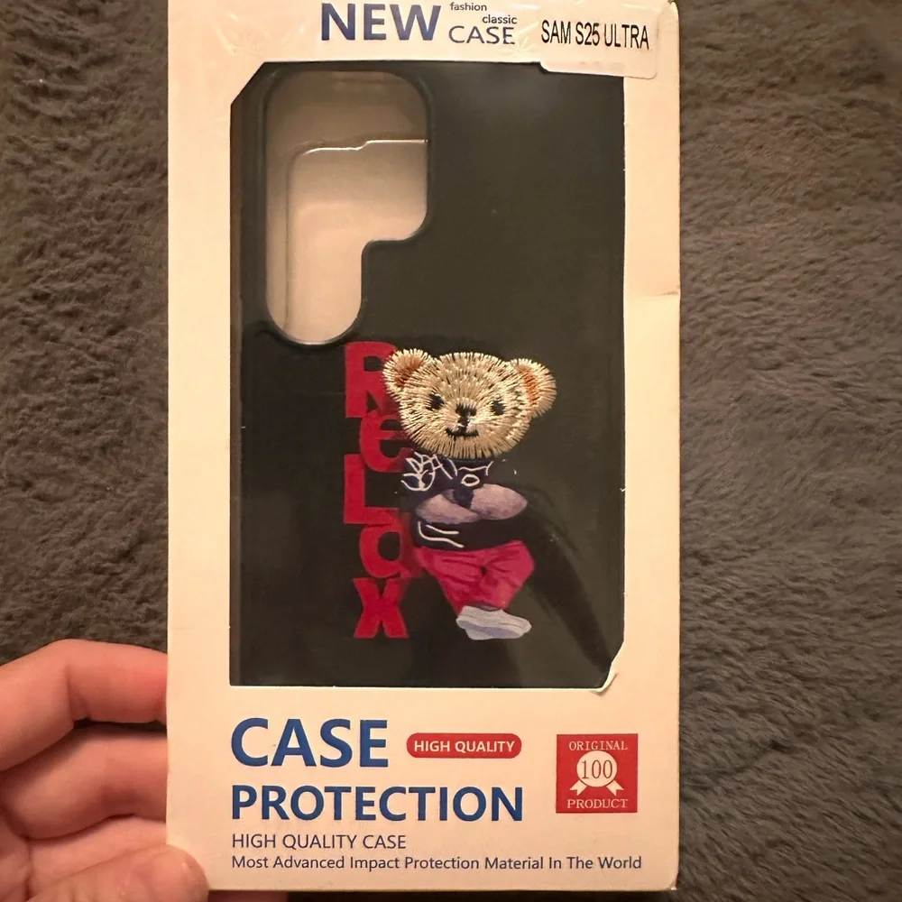 Galaxy S25 Ultra Phone Case - 3D Cute RELAX BEAR Embroidered Black Accessories